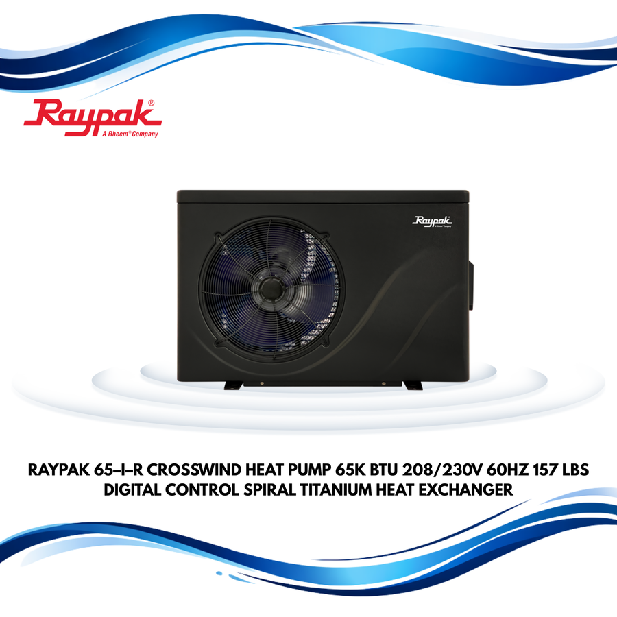 Raypak 65–I–R Crosswind Heat Pump, 208/230V, 60Hz, 157 lbs, Digital Control, Spiral Titanium Heat Exchanger