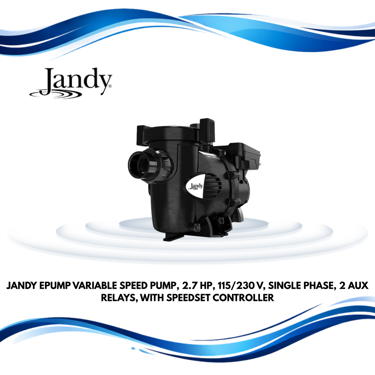 Jandy ePump Variable Speed Pump, 2.7 HP, 115/230 V, Single Phase, 2 AUX Relays, with Speedset Controller