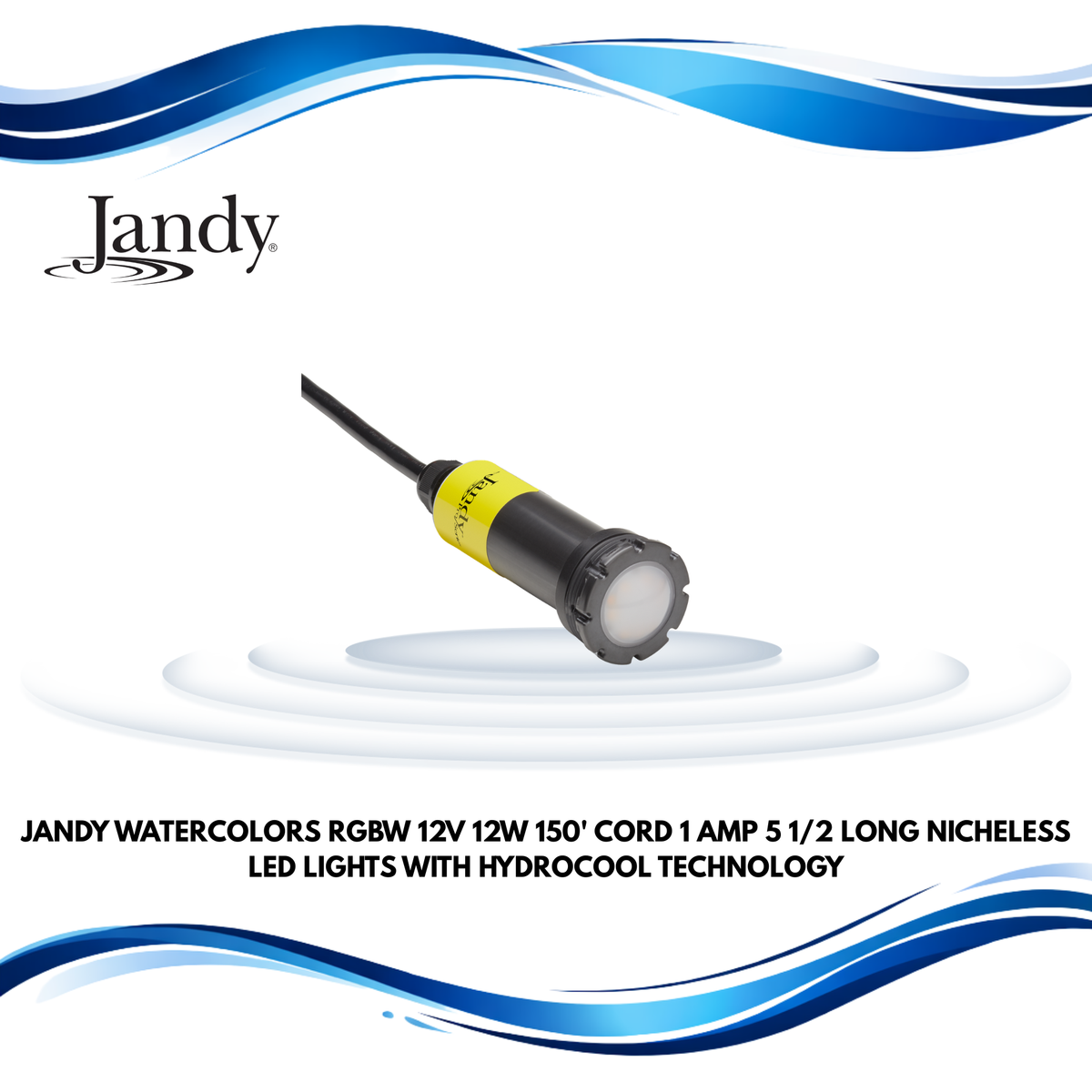 Jandy WaterColors HydroCool Nicheless Multicolored LED Pool and Spa Light, 12 W, 12 V, 150' Cord, 1 Amp, 5 1/2" Long